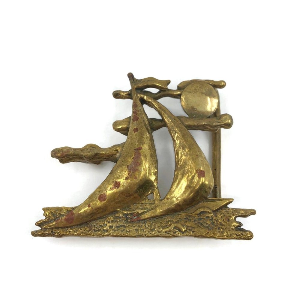 1977 Ivan Hyden Brass Sailboat Belt Buckle